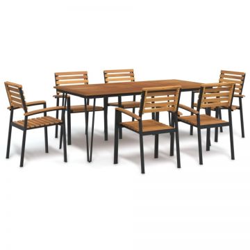 Set mobilier de grădină, 7 piese, lemn masiv de acacia și metal