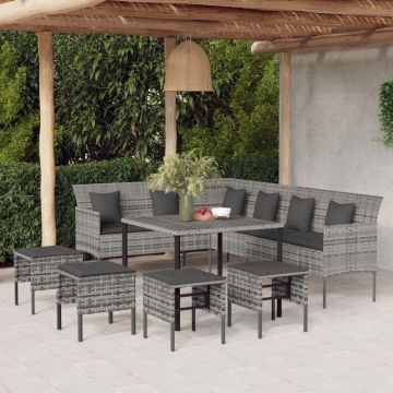 Set mobilier de grădină cu perne, 6 piese, gri, poliratan