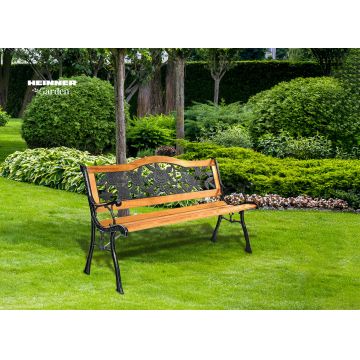 Banca pentru gradina Heinner, 125x51x76 cm, otel/PVC/lemn, natur/negru