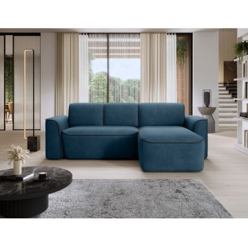 Coltar dreapta 4 locuri ELTAP, Ume, 287x190x88 cm, lemn/poliester, albastru/gri inchis