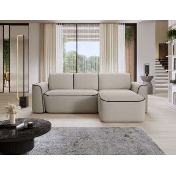 Coltar dreapta 4 locuri ELTAP, Ume, 287x190x88 cm, lemn/poliester, bej/maro inchis
