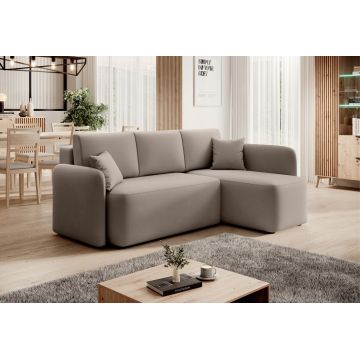 Coltar extensibil dreapta 3 locuri ELTAP, Hadson, 206x150x89 cm, lemn/poliester, bej inchis
