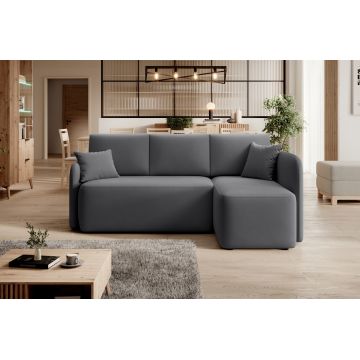 Coltar extensibil dreapta 3 locuri ELTAP, Hadson, 206x150x89 cm, lemn/poliester, gri inchis