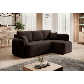 Coltar extensibil dreapta 3 locuri ELTAP, Hadson, 206x150x89 cm, lemn/poliester, maro inchis