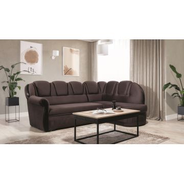 Coltar extensibil dreapta 3 locuri ELTAP, L-004, Lord, 243x180x112 cm, lemn/poliester, maro inchis/negru