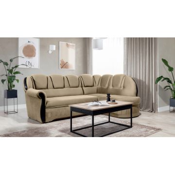Coltar extensibil dreapta 3 locuri ELTAP, L-036, Lord, 243x180x112 cm, lemn/poliester, maro deschis/negru