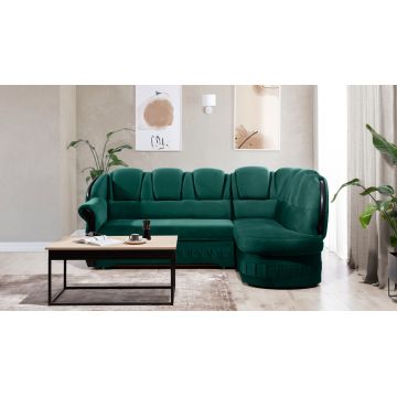 Coltar extensibil dreapta 3 locuri ELTAP, L-071, Lord, 243x180x112 cm, lemn/poliester, verde inchis/negru