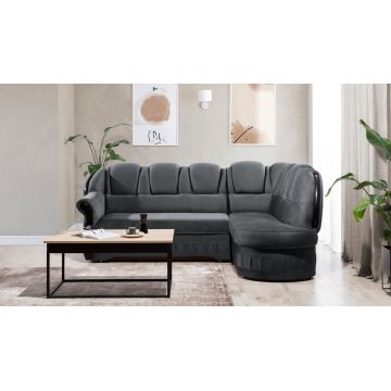 Coltar extensibil dreapta 3 locuri ELTAP, L-087, Lord, 243x180x112 cm, lemn/poliester, gri inchis/negru