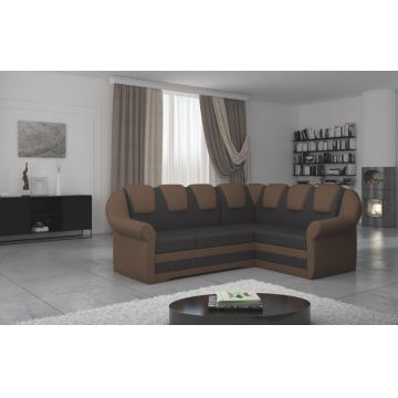 Coltar extensibil dreapta 3 locuri ELTAP, LII-033, Lord II, 243x195x112 cm, lemn/poliester, maro inchis/maro