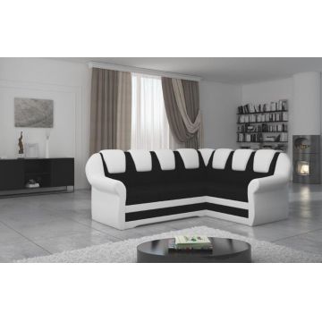 Coltar extensibil dreapta 3 locuri ELTAP, LII-039, Lord II, 243x195x112 cm, lemn/poliester, negru/alb