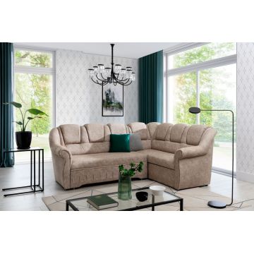 Coltar extensibil dreapta 3 locuri ELTAP, LII-042, Lord II, 243x195x112 cm, lemn/poliester, maro deschis