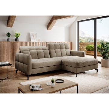 Coltar extensibil dreapta 3 locuri ELTAP, Lore-86, Lorelle, 225x160x105 cm, lemn/poliester, maro deschis