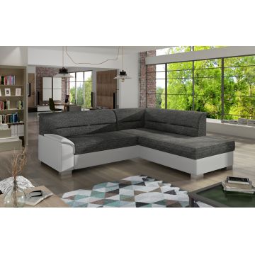 Coltar extensibil dreapta 4 locuri ELTAP, BR13, Bergen, 247x214x83 cm, lemn/poliester, gri inchis/alb