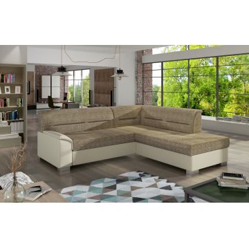 Coltar extensibil dreapta 4 locuri ELTAP, BR14, Bergen, 247x214x83 cm, lemn/poliester, bej inchis/bej deschis