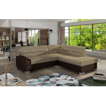 Coltar extensibil dreapta 4 locuri ELTAP, BR15, Bergen, 247x214x83 cm, lemn/poliester, bej/maro inchis