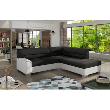 Coltar extensibil dreapta 4 locuri ELTAP, BR17, Bergen, 247x214x83 cm, lemn/poliester, negru/alb