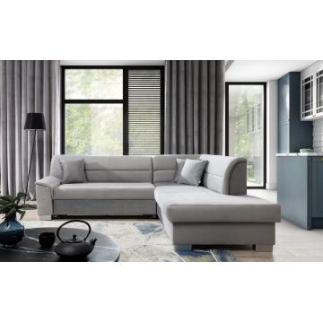 Coltar extensibil dreapta 4 locuri ELTAP, BR19, Bergen, 247x214x83 cm, lemn/poliester, gri deschis