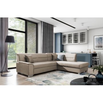 Coltar extensibil dreapta 4 locuri ELTAP, BR35, Bergen, 247x214x83 cm, lemn/poliester, maro deschis