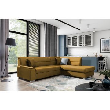 Coltar extensibil dreapta 4 locuri ELTAP, BR41, Bergen, 247x214x83 cm, lemn/poliester, mustar