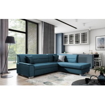 Coltar extensibil dreapta 4 locuri ELTAP, BR47, Bergen, 247x214x83 cm, lemn/poliester, albastru