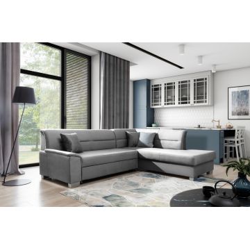 Coltar extensibil dreapta 4 locuri ELTAP, BR51, Bergen, 247x214x83 cm, lemn/poliester, gri
