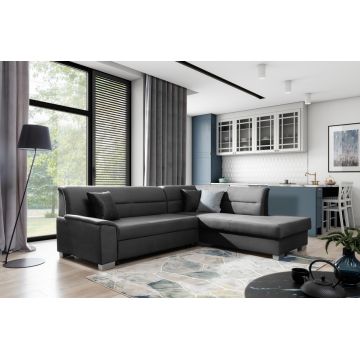 Coltar extensibil dreapta 4 locuri ELTAP, BR55, Bergen, 247x214x83 cm, lemn/poliester, gri inchis