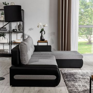 Coltar extensibil dreapta 4 locuri ELTAP, Ov51, Ottavio, 275x180x85 cm, lemn/poliester, gri deschis/negru