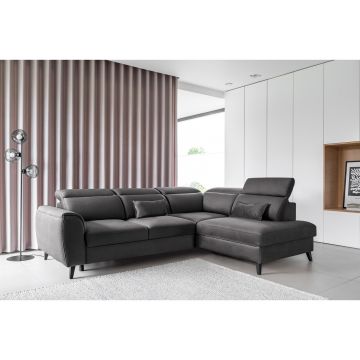 Coltar extensibil dreapta 4 locuri ELTAP, RT-06SAV, Noble, 255x201x100 cm, lemn/poliester, gri inchis