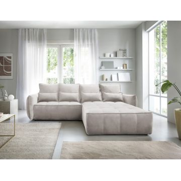 Coltar extensibil dreapta 4 locuri ELTAP, RT-18REL, Campo, 265x196x88 cm, lemn/poliester, bej deschis