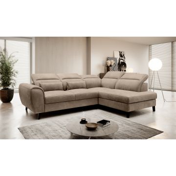 Coltar extensibil dreapta 4 locuri ELTAP, RT-20NU, Noble, 255x201x100 cm, lemn/poliester, maro deschis