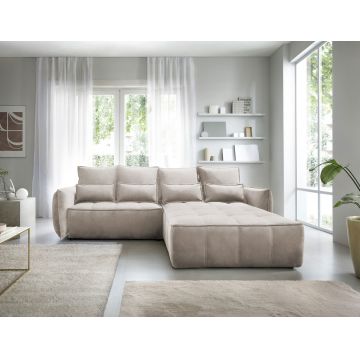 Coltar extensibil dreapta 4 locuri ELTAP, RT-20REL, Campo, 265x196x88 cm, lemn/poliester, bej deschis