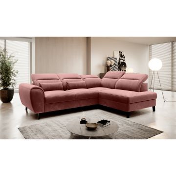 Coltar extensibil dreapta 4 locuri ELTAP, RT-24LU, Noble, 255x201x100 cm, lemn/poliester, roz inchis