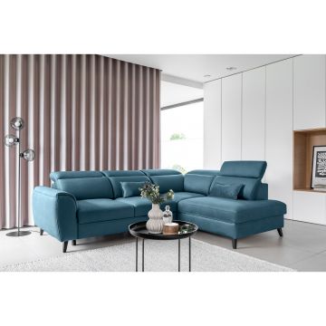 Coltar extensibil dreapta 4 locuri ELTAP, RT-38SAV, Noble, 255x201x100 cm, lemn/poliester, albastru inchis