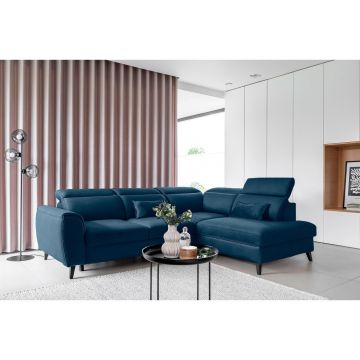 Coltar extensibil dreapta 4 locuri ELTAP, RT-40NU, Noble, 255x201x100 cm, lemn/poliester, albastru inchis