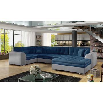 Coltar extensibil dreapta 5 locuri ELTAP, Damario, 338x189x78 cm, lemn/poliester, albastru inchis/gri inchis