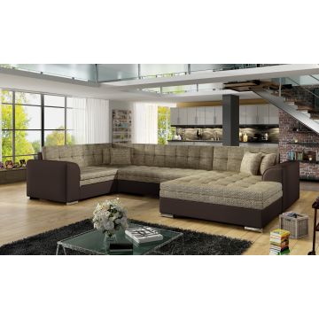 Coltar extensibil dreapta 5 locuri ELTAP, Damario, 338x189x78 cm, lemn/poliester, bej inchis/maro inchis