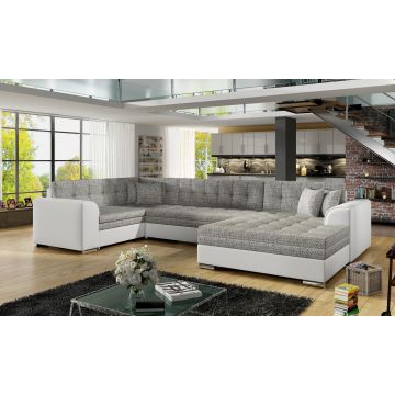 Coltar extensibil dreapta 5 locuri ELTAP, Damario, 338x189x78 cm, lemn/poliester, gri/alb