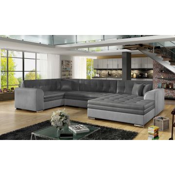Coltar extensibil dreapta 5 locuri ELTAP, Damario, 338x189x78 cm, lemn/poliester, gri inchis/gri deschis