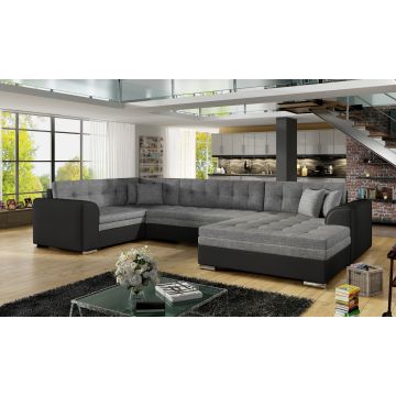 Coltar extensibil dreapta 5 locuri ELTAP, Damario, 338x189x78 cm, lemn/poliester, gri inchis/negru