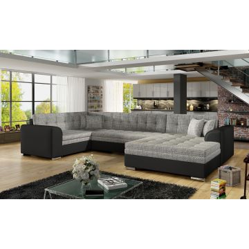 Coltar extensibil dreapta 5 locuri ELTAP, Damario, 338x189x78 cm, lemn/poliester, gri/negru