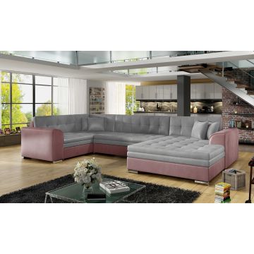Coltar extensibil dreapta 5 locuri ELTAP, Damario, 338x189x78 cm, lemn/poliester, gri/roz