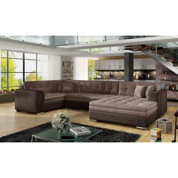 Coltar extensibil dreapta 5 locuri ELTAP, Damario, 338x189x78 cm, lemn/poliester, maro deschis/maro inchis