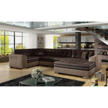 Coltar extensibil dreapta 5 locuri ELTAP, Damario, 338x189x78 cm, lemn/poliester, maro inchis/maro deschis