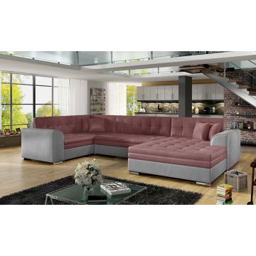 Coltar extensibil dreapta 5 locuri ELTAP, Damario, 338x189x78 cm, lemn/poliester, roz/gri