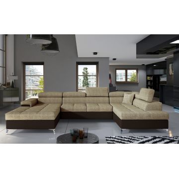Coltar extensibil dreapta 5 locuri ELTAP, Edr-32, Eduardo, 337x205x88 cm, lemn/poliester, bej/maro inchis