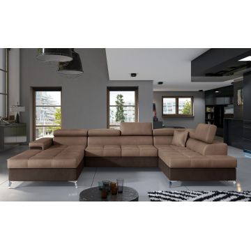 Coltar extensibil dreapta 5 locuri ELTAP, Edr-35, Eduardo, 337x205x88 cm, lemn/poliester, maro deschis/maro inchis