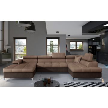 Coltar extensibil dreapta 5 locuri ELTAP, Edr-35, Eduardo, 337x205x88 cm, lemn/poliester, maro deschis/maro inchis