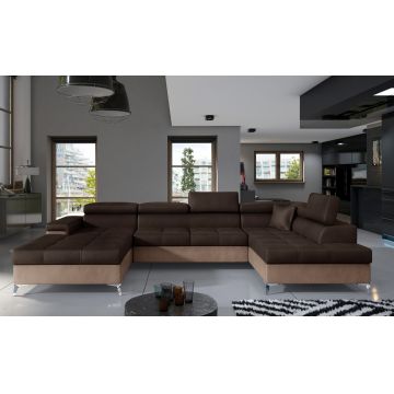 Coltar extensibil dreapta 5 locuri ELTAP, Edr-37, Eduardo, 337x205x88 cm, lemn/poliester, maro inchis/maro deschis