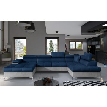 Coltar extensibil dreapta 5 locuri ELTAP, Edr-43, Eduardo, 337x205x88 cm, lemn/poliester, albastru inchis/gri