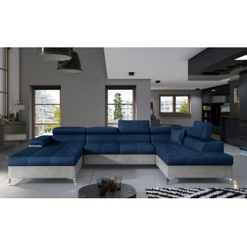 Coltar extensibil dreapta 5 locuri ELTAP, Edr-43, Eduardo, 337x205x88 cm, lemn/poliester, albastru inchis/gri